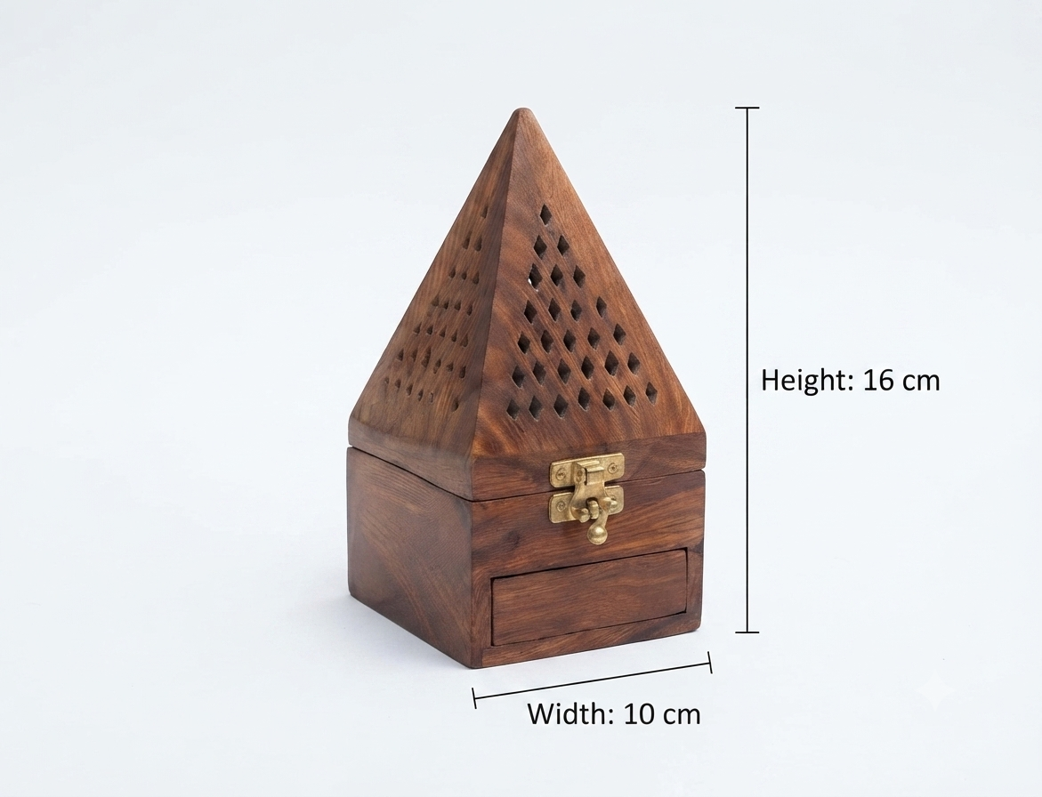 Premium Hand-Carved Sheesham Wood Pyramidal Loban Daan combo 2 / Dhoop Burner withStorage Drawer